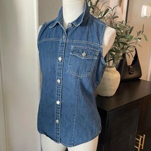 Rebecca Malone Denim Vest Women Size S Blue Excellent Sleeveless Button Up Shirt